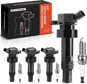 Apic-0622 A-premium Set Of 4 Ignition Coil Uf-652 And Spark Plugs 93815 Black