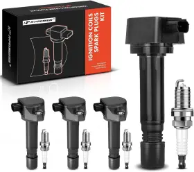Apic-0625 A-premium Set Of 4 Ignition Coil Pack And Iridium Spark Plugs Black