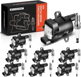 Apic0523 A-premium Set Of 8 Black Round Ignition Coil Pack And Iridium
