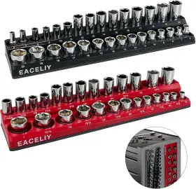 Zh005-1 Eaceliy 2pcs 3/8 Inch Magnetic Socket Organizer Set Sae And 2pc Black Red
