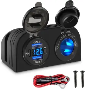 Ls-cr07 Linkstyle Usb Socket Tent Panel Cigarette Lighter Dual Qc3.0 Black