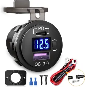 90188a Nilight Usb Socket Pd Type C And Qc 3.0 Fast 12v Black