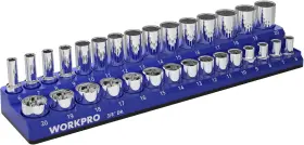 Workpro 820909688662 Magnetic Socket Organizer 3/8-inch Metric 3/8 Inch Dr Blue