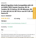 Npauto Ignition Coil KIT-10614 Pack Toyota Tacoma V6 4.0 2005-15 Tundra 05-14. Fixed Price $55.00.